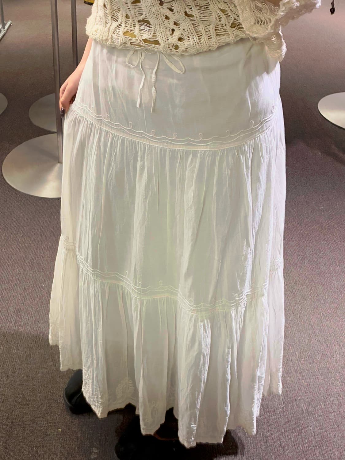 M)Japanese vintage 자수 디테일 밴딩 화이트 롱스커트 (이 상품이미지2