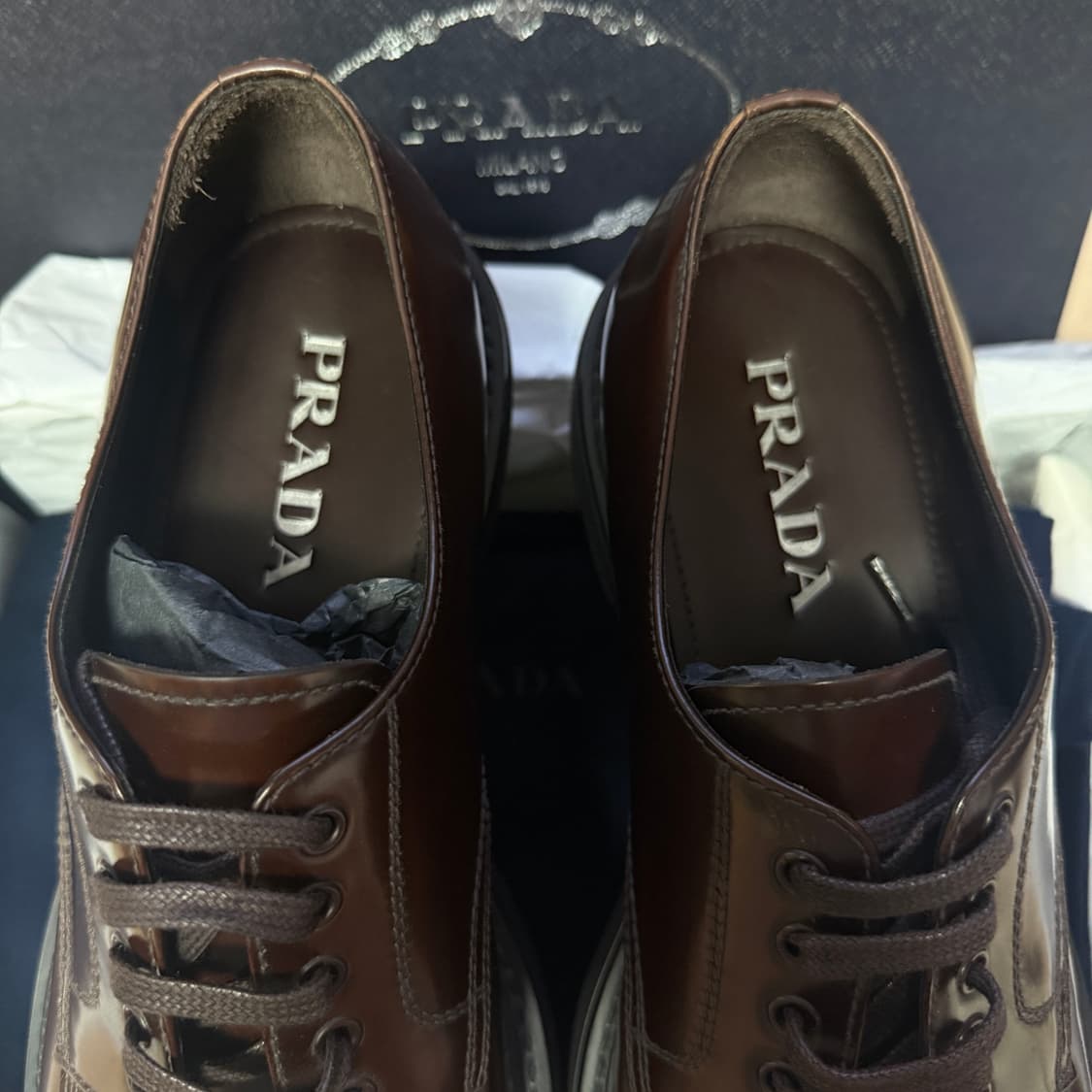 PRADA 프라다 더비 슈즈 (남성 구두) 브라운 UK9 상품이미지3