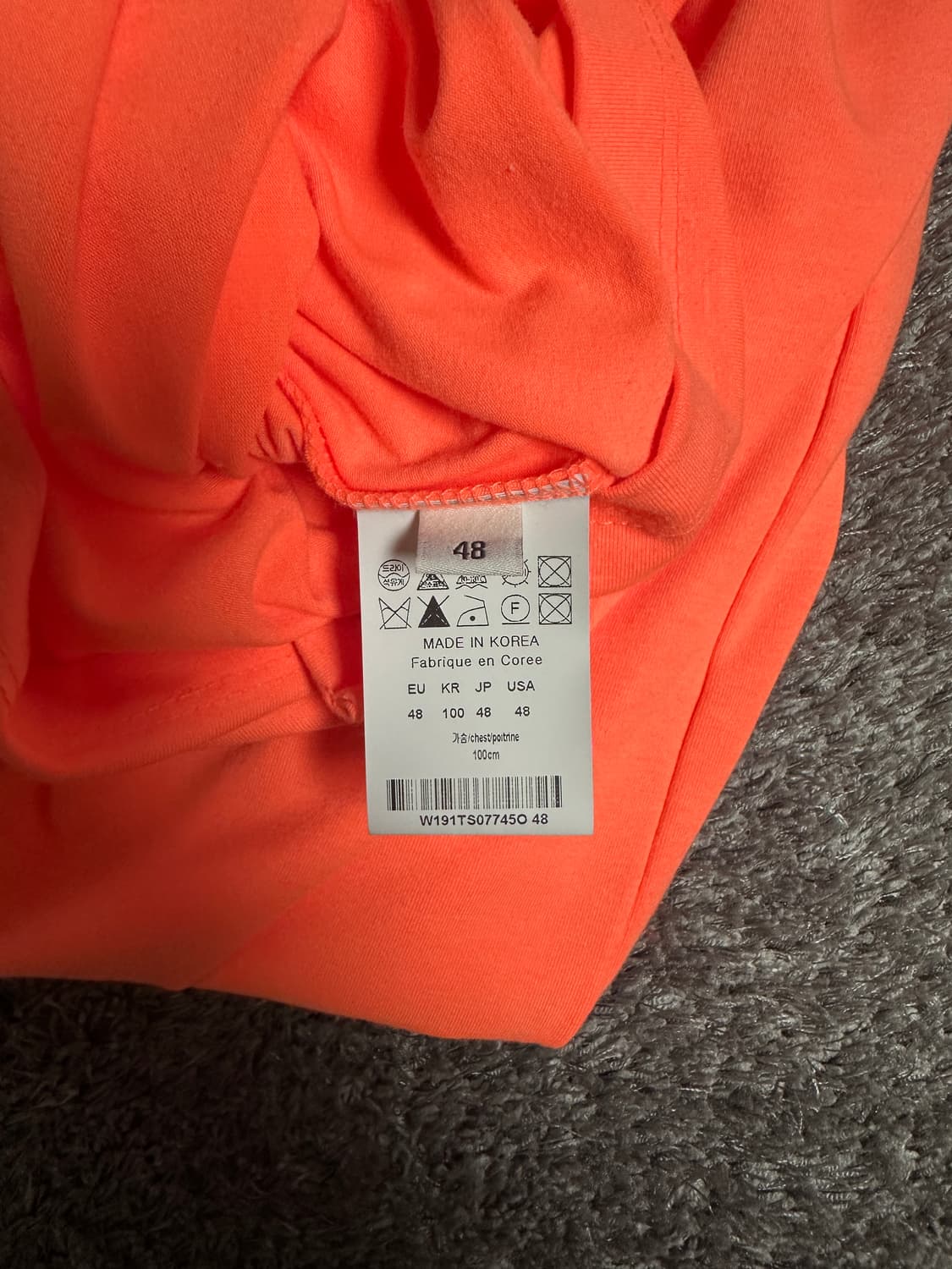 우영미 백로고 티셔츠 반팔 오렌지 형광 48 사이즈 상품이미지4