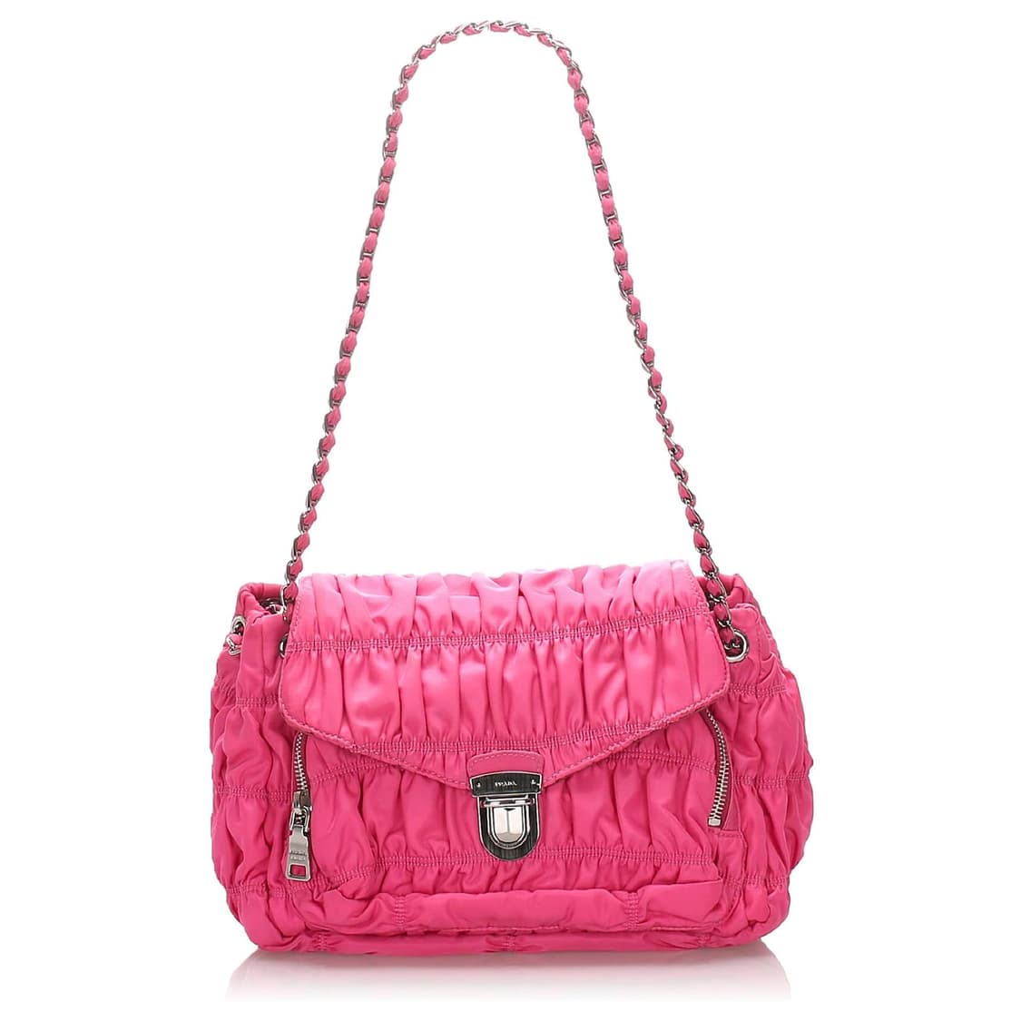 프라다 핑크 테수토 고프레 패브릭 은장 체인 숄더백 (정품) 상품이미지10