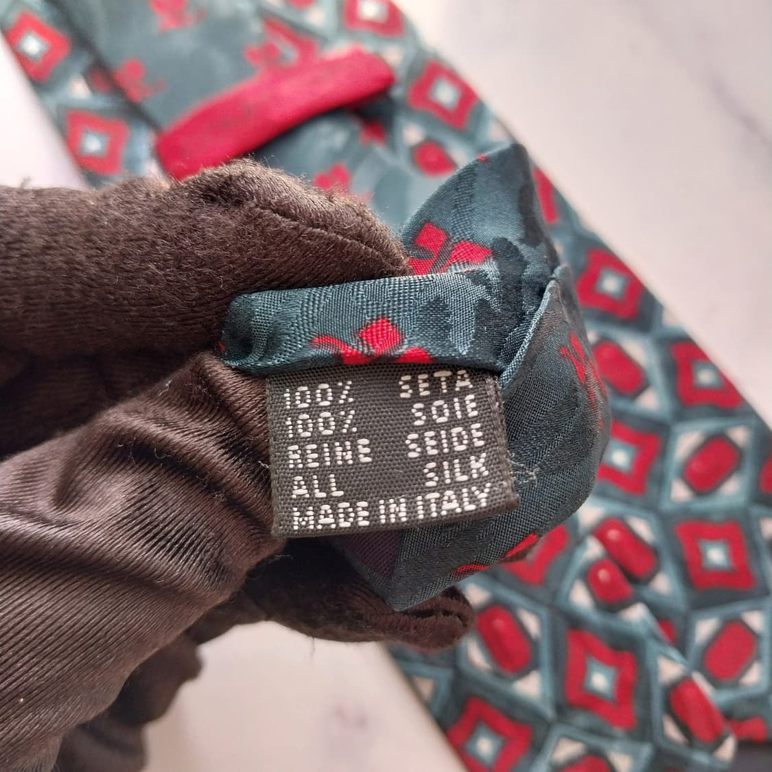 꾸레쥬 실크 그린 기하 패턴 넥타이 9.1cm A+등급 K1928 상품이미지10