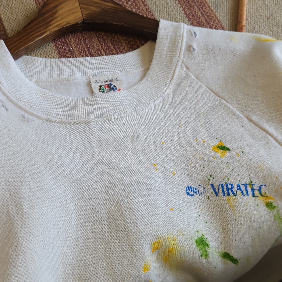 90s 빈티지 스웻셔츠 플레인 스웻셔츠 페인팅 데미지 화이트 L 상품이미지9
