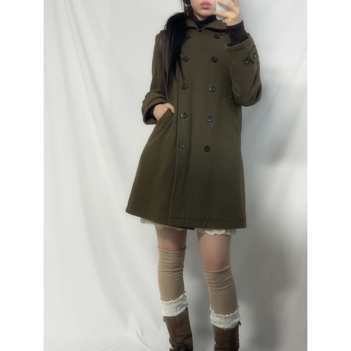 울 혼방 더블 버튼 후디드 코트 상품이미지1
