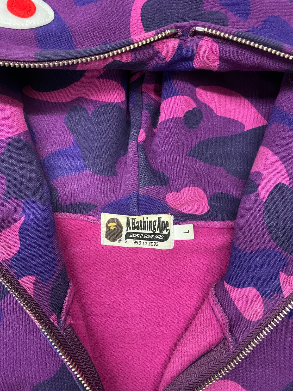 베이프 국내매장판 샤크후드 퍼플카모 L  상품이미지4