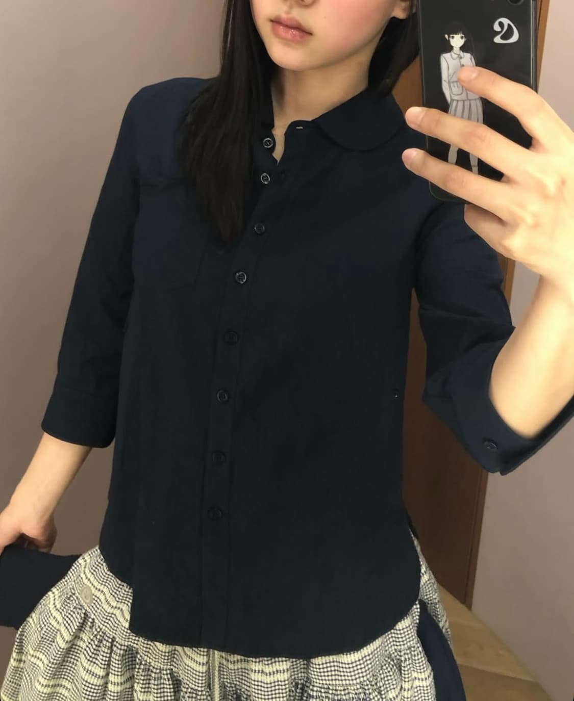 코이세이오 round collar capri shirt navy 상품이미지3