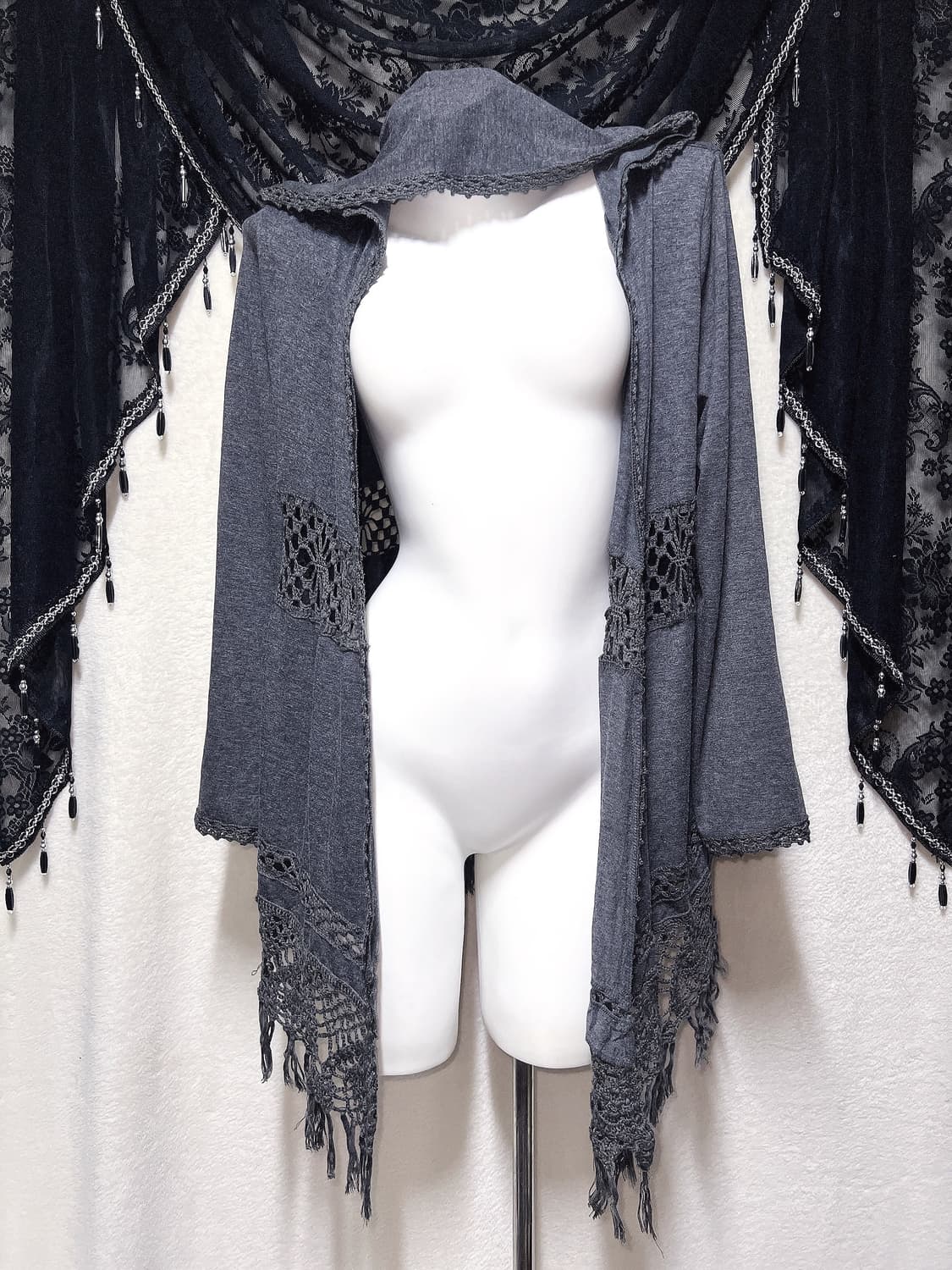 오리엔탈 후드 뜨개 레이스 펀칭 가디건 로브 고스펑크 페어리그런지 핀터 상품이미지5