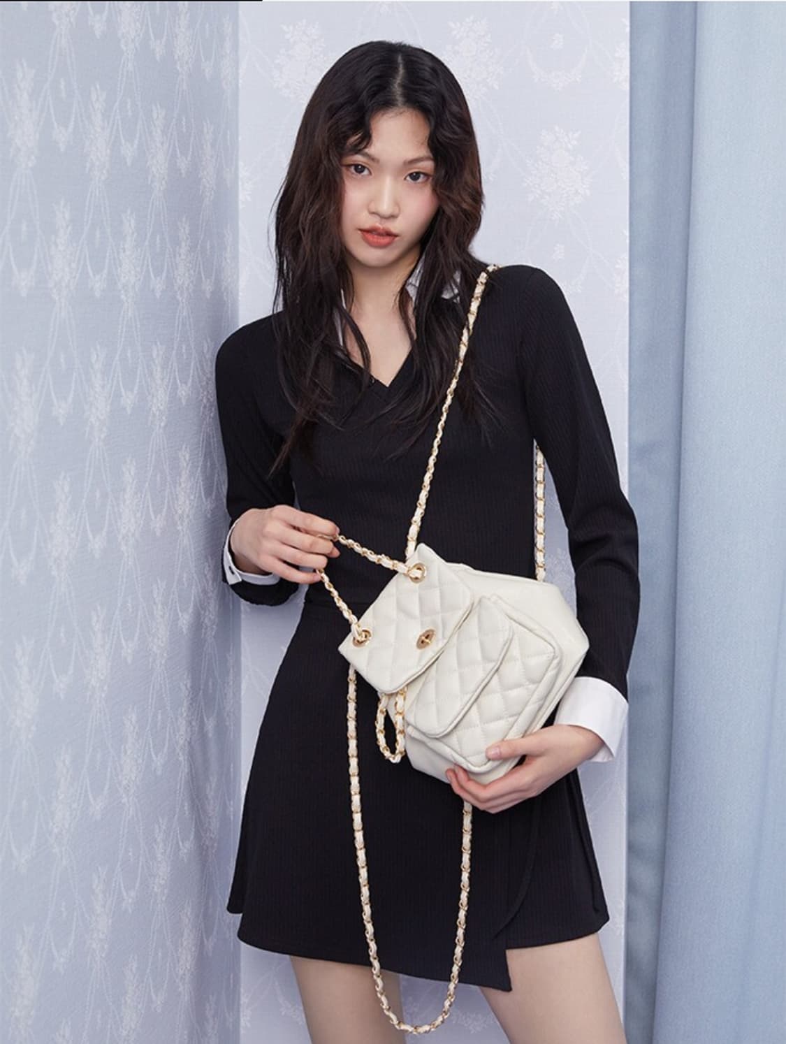 아노에틱 클래식 퀼팅 체인 백팩 가방 금장 아이보리 상품이미지1