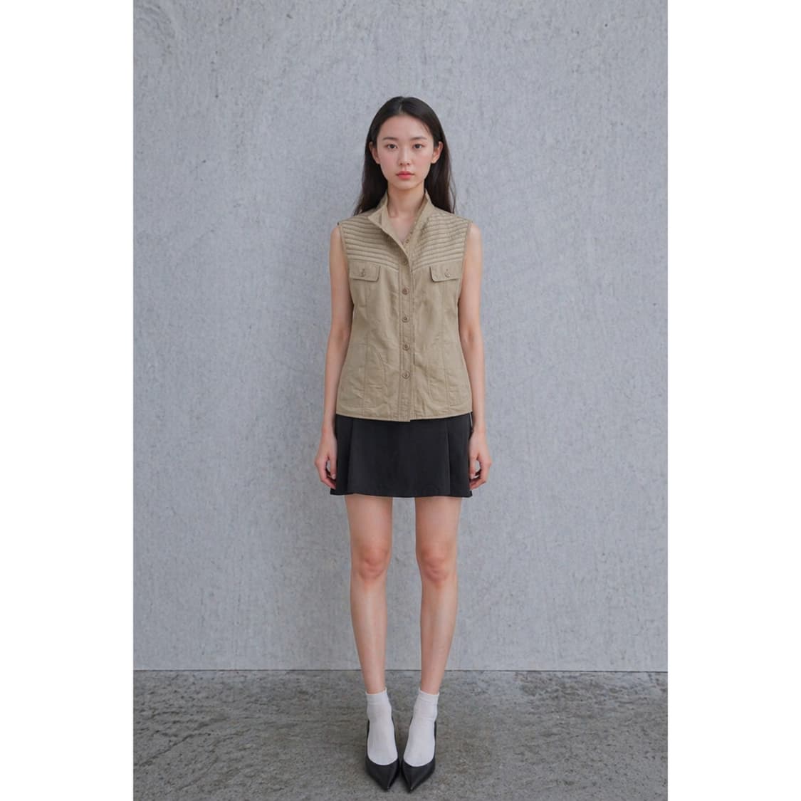 주머니 포인트 베이지 조끼 상품이미지1