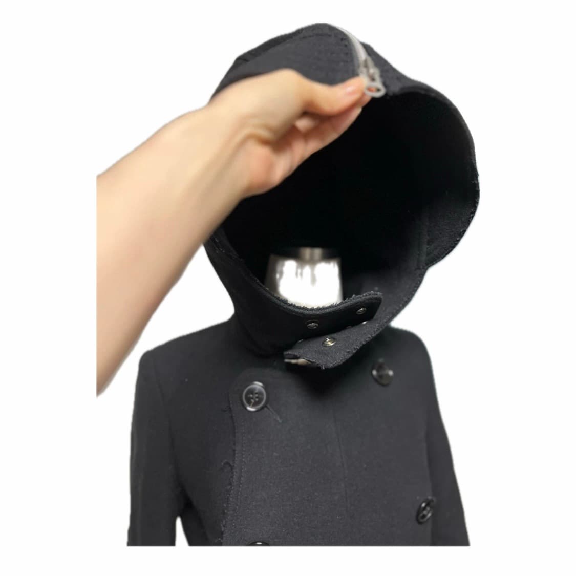 Zucca 블랙 더블 브레스티드 울 후드 코트 상품이미지4