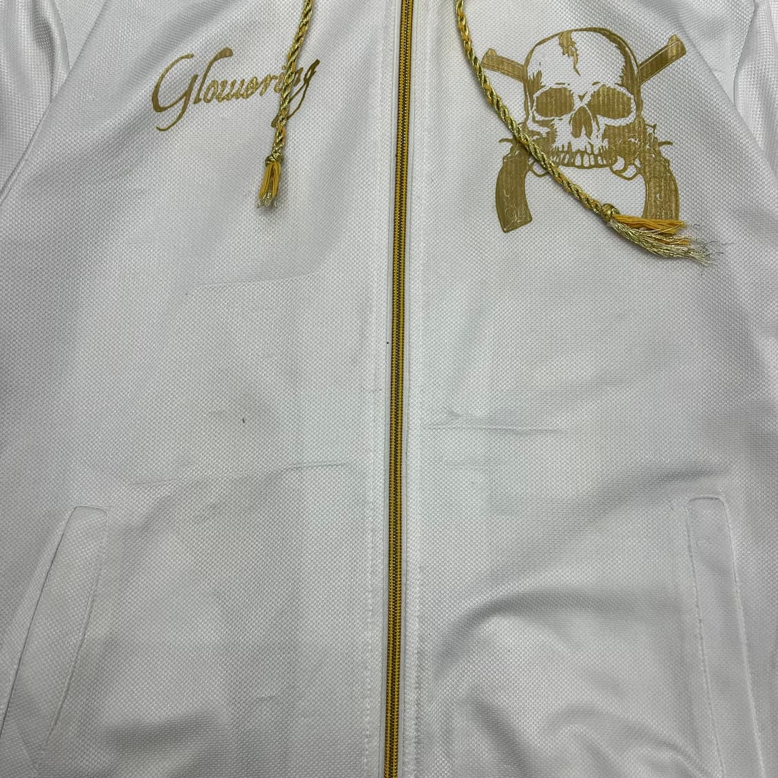 빈티지 갸루 레오파드 스컬 반팔후드져지 상품이미지3