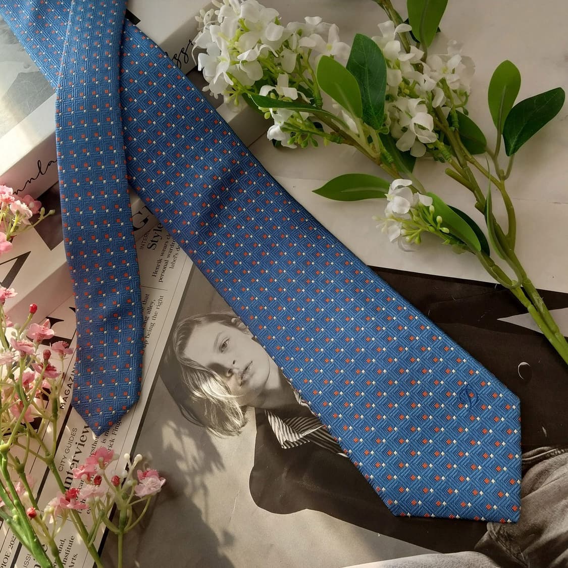 에스 티 듀퐁 실크 블루 기하 패턴 넥타이 8.1cm A+등급 K1887 상품이미지3