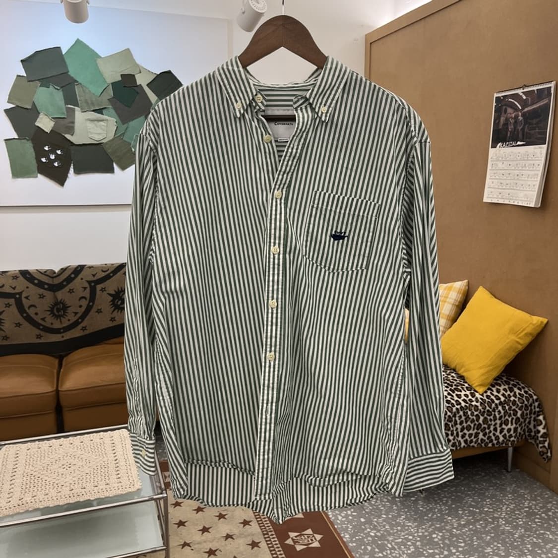 커버낫 피스타치오 그린 스트라이프 캐주얼 셔츠 M C10264 상품이미지3
