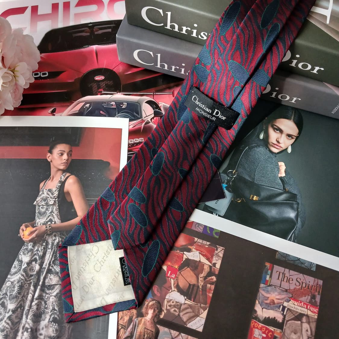 크리스찬 디올 몽슈르 실크 레드 패턴 넥타이 9cm A+등급 A19869 상품이미지4