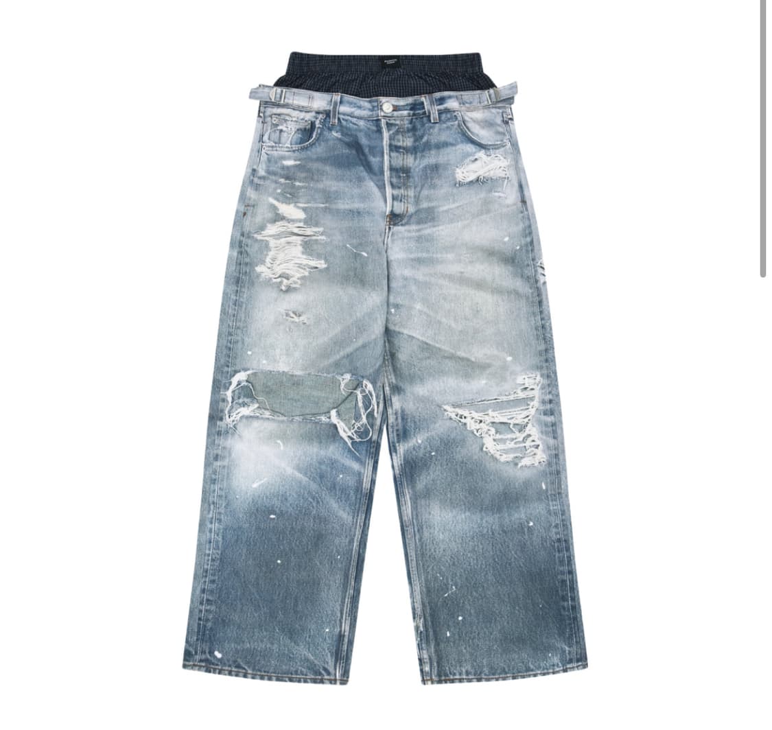 판매) 3사이즈 프로토콜 인덱스 트롱프 뢰유 레이어드 팬츠 블루 상품이미지1