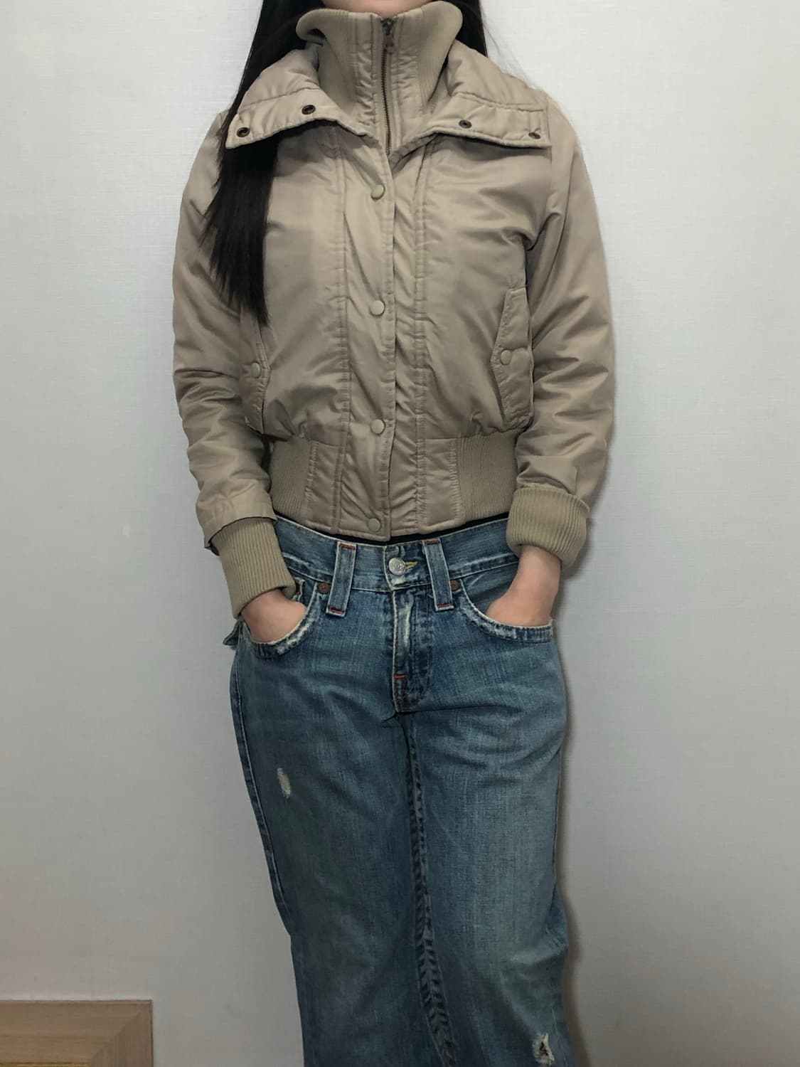 빈티지 베이지 하이넥 점퍼 상품이미지1