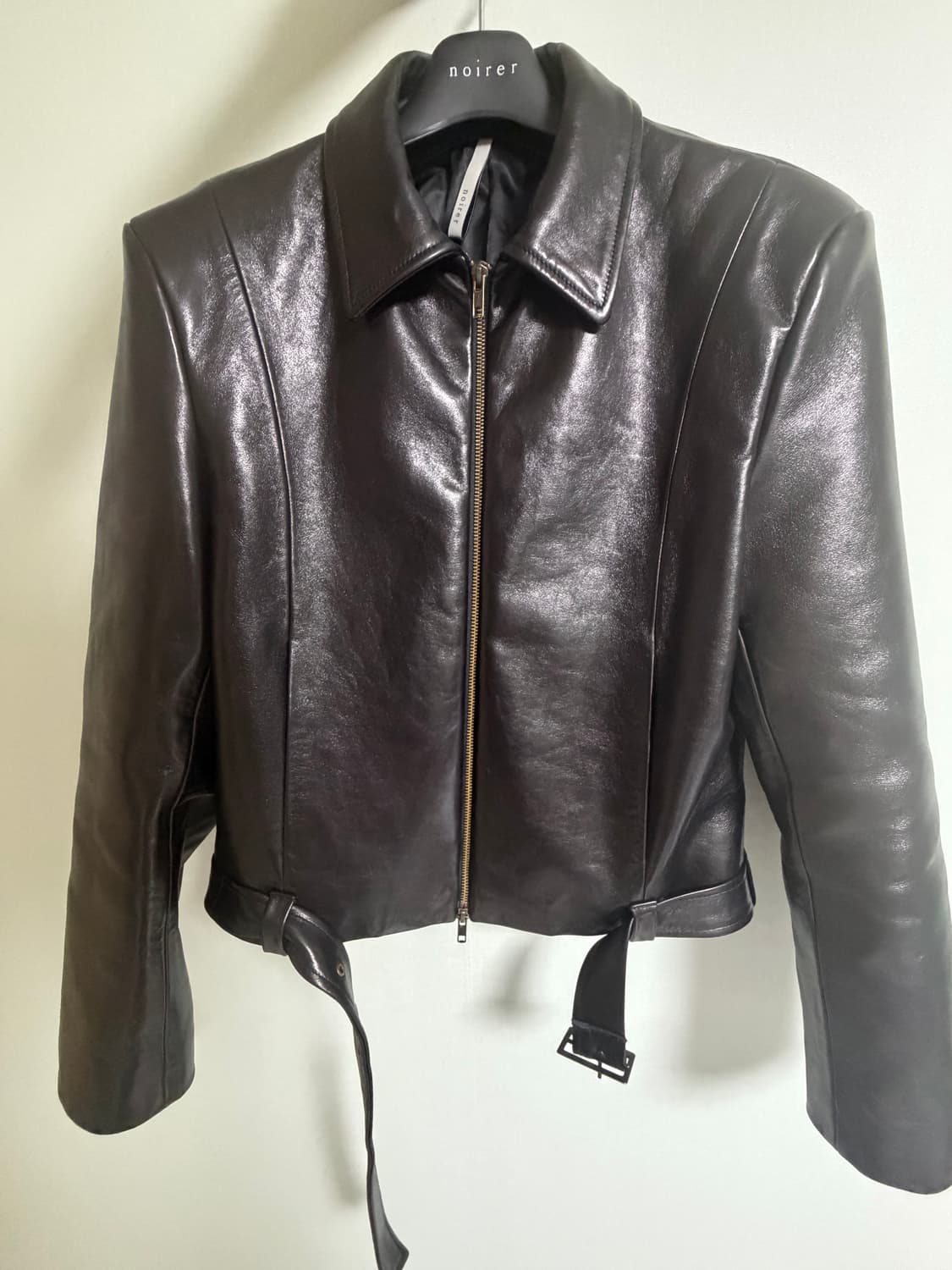 램스 레더 벨티드 크롭 자켓 (블랙) 상품이미지4