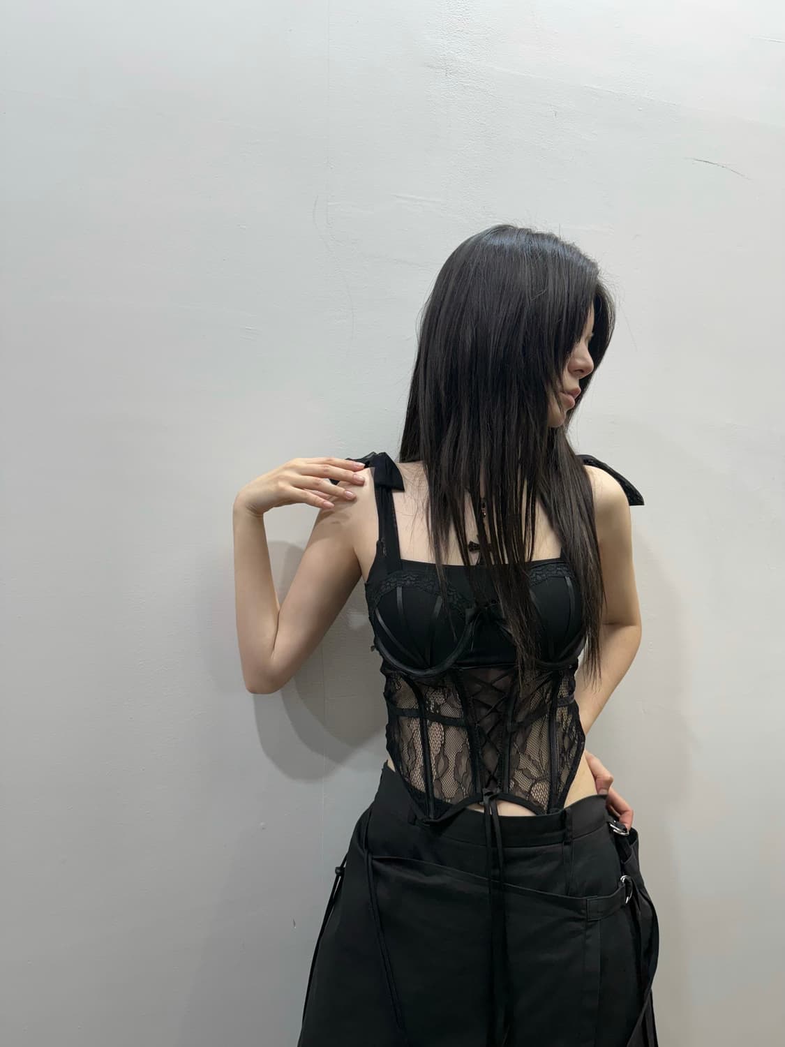 크롭 시스루 리본 코르셋 상품이미지3