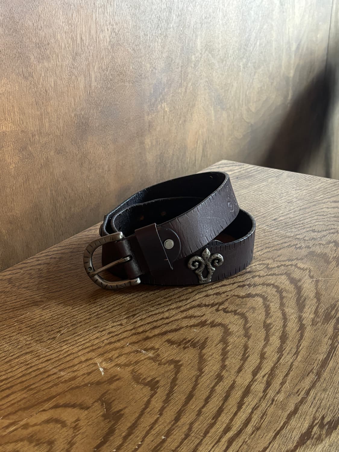 BUCKAROO 빈티지 크롬 스터드 & 음각 레더 벨트 브라운 상품이미지3