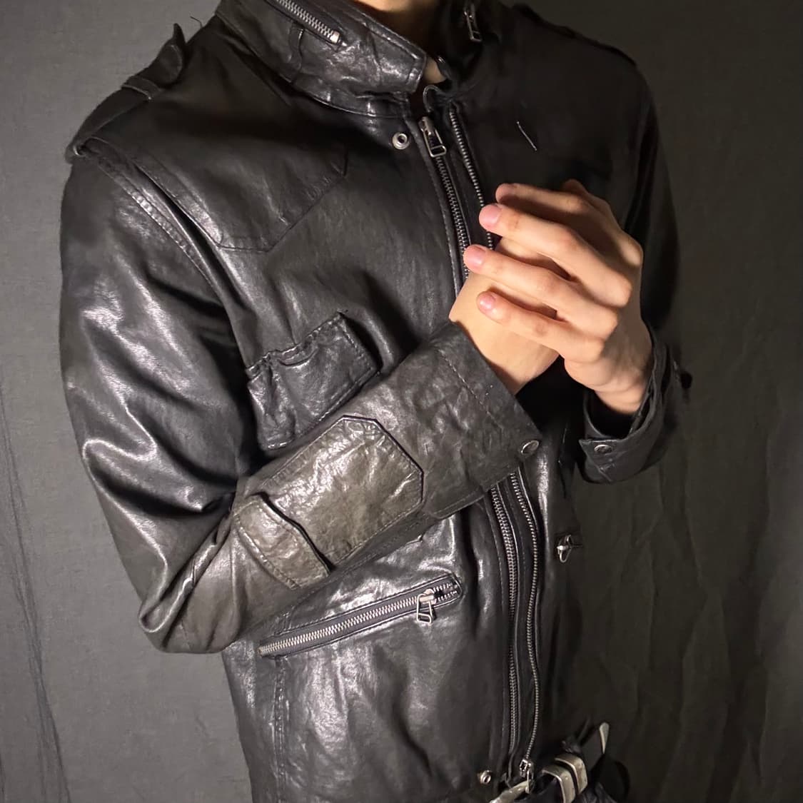 double zip-up lamb skin leather jacket 상품이미지6
