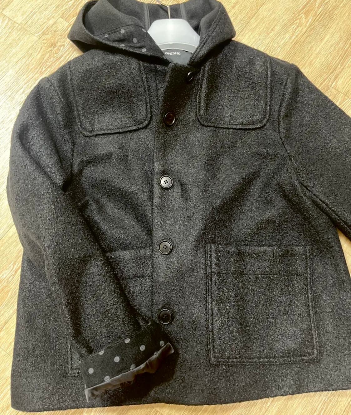 오헤시오 후디드 하프 코트 블랙 상품이미지3