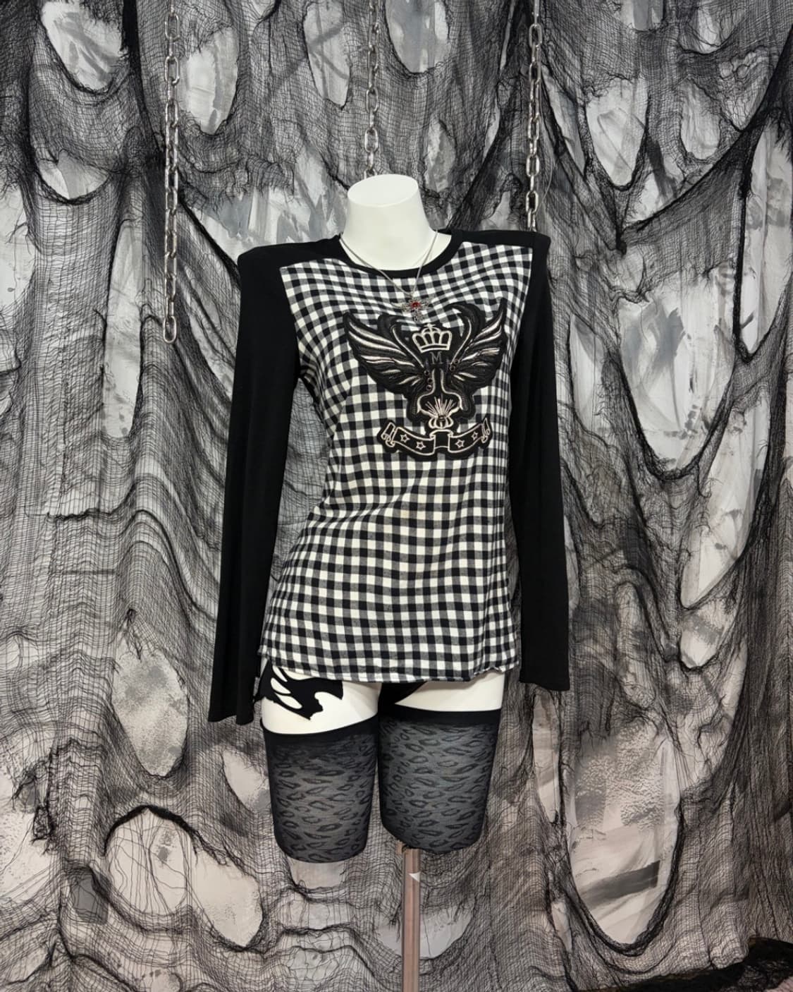 Y2K check wing cubic long sleeve 상품이미지3