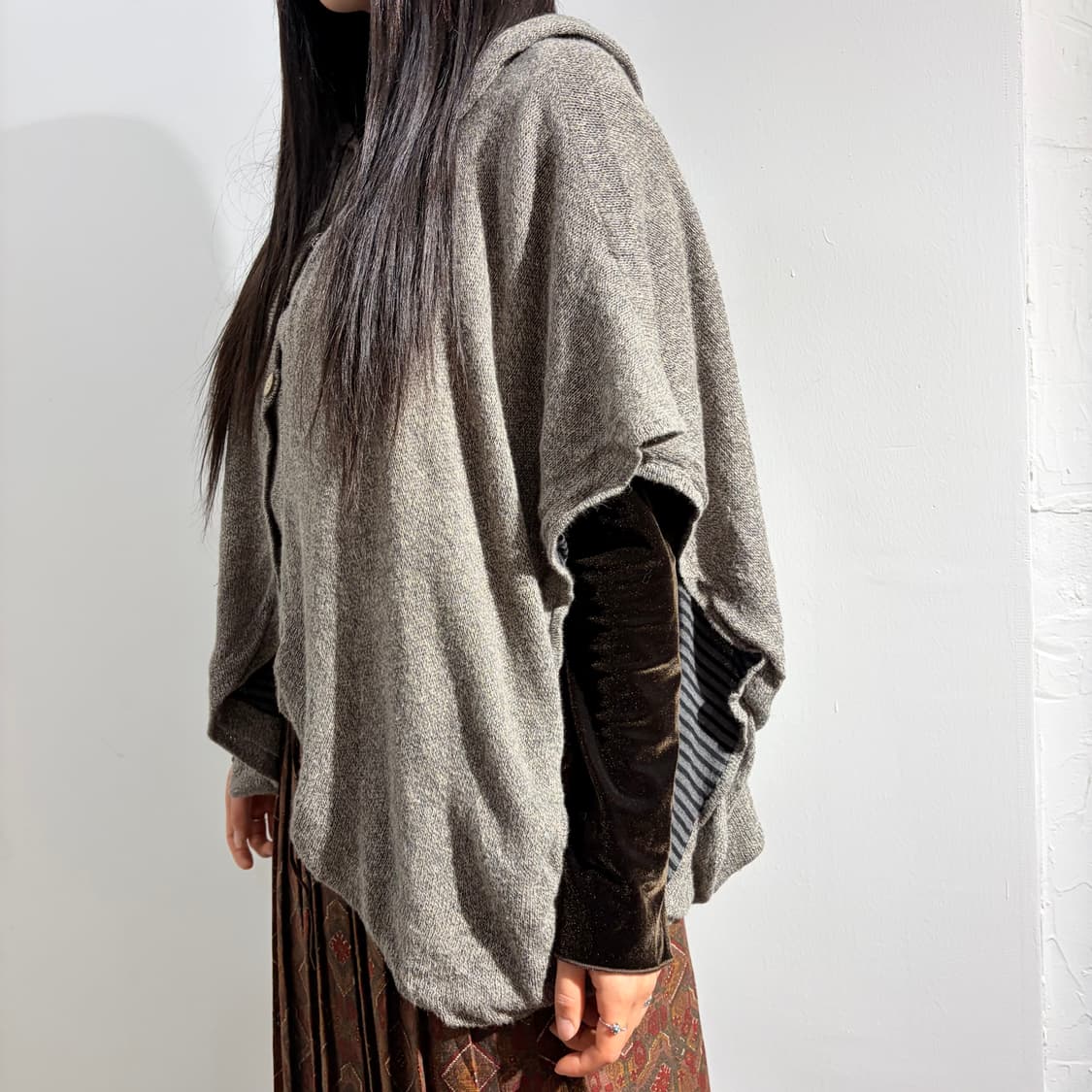 니트 스트라이프 리버시블 후드 케이프 망토 상품이미지4