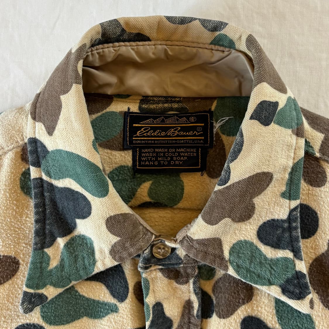 (105) 80s USA Eddie Bauer 덕 헌터 카모 샤모아 셔츠 상품이미지4