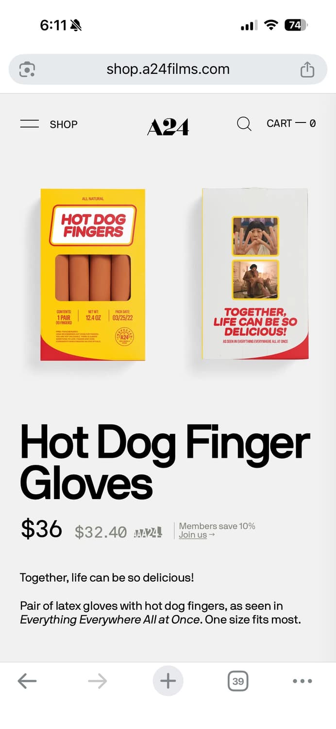 [A24 공식 굿즈] 에에올 핫도그 핑거스 장갑 상품이미지3