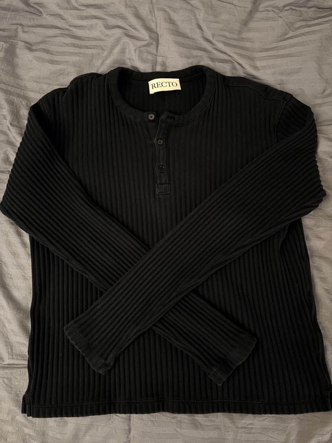 RECTO 렉토 헨리넥 긴팔 티셔츠 블랙 S 상품이미지1