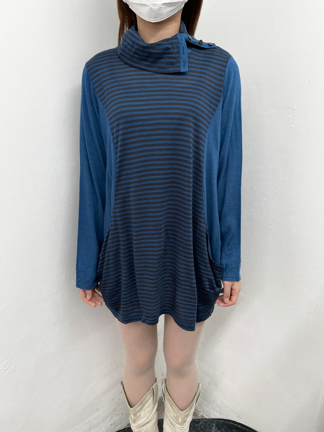 너드 블루 버튼 디테일 원피스 상품이미지2