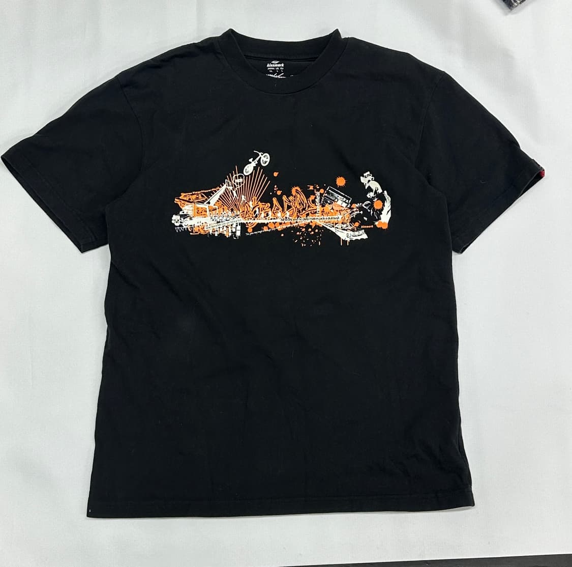  kissmark 블랙반팔티 y2k 프린팅 체크  레이어드 상의코디  상품이미지5