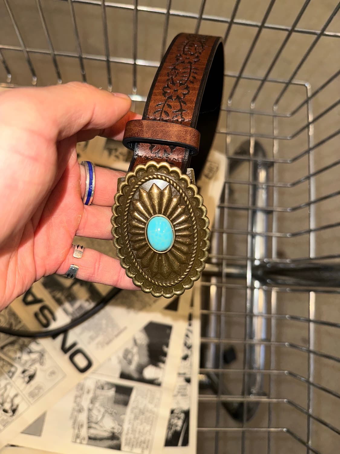 Turquoise buckle Leather western belt 상품이미지6