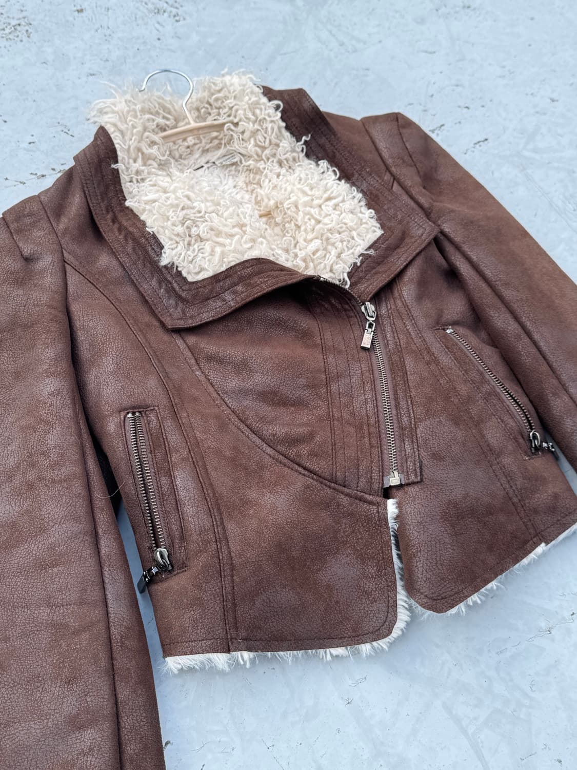 Vintage 절개 레더 퍼 무스탕 상품이미지2