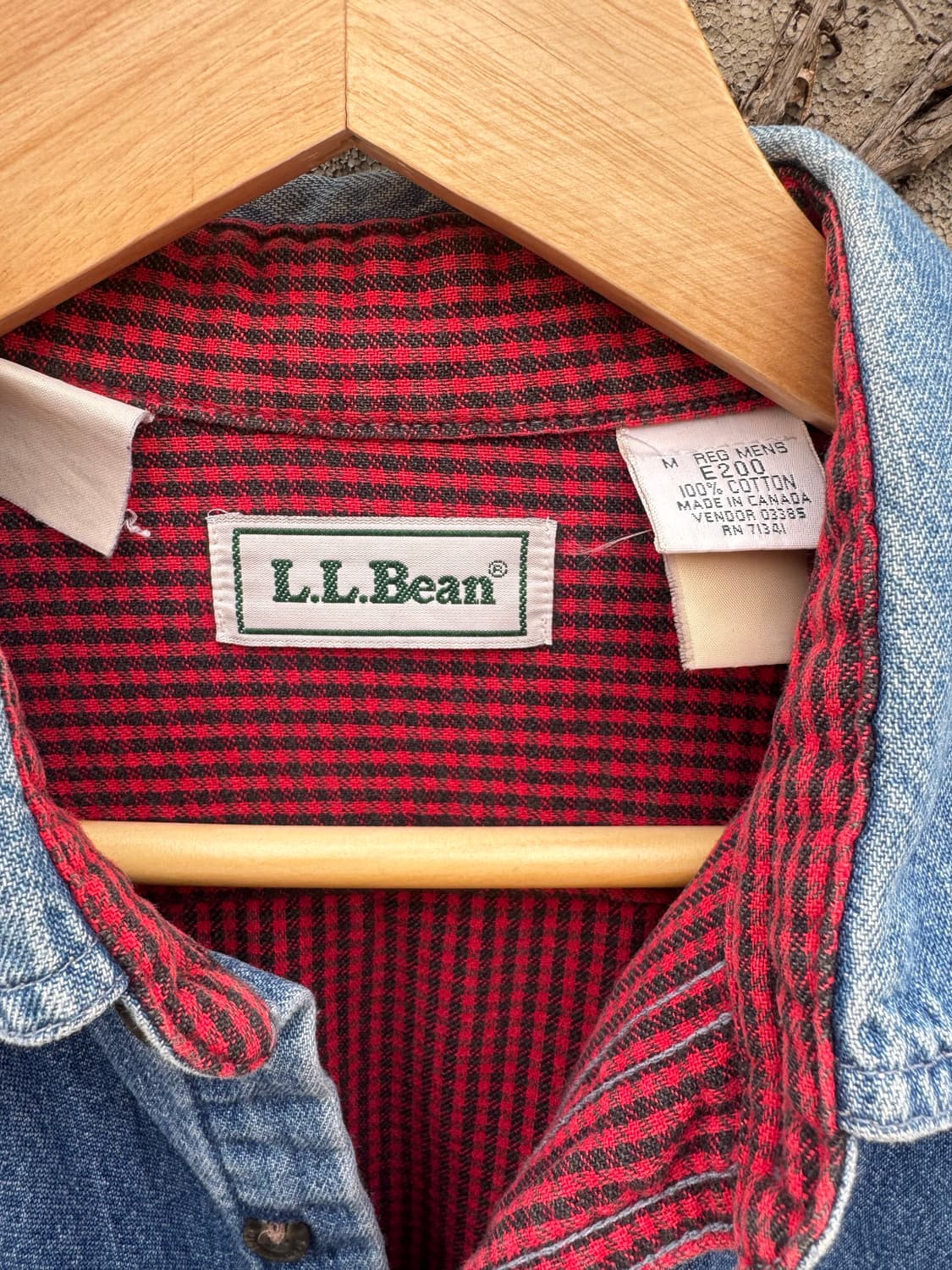 90s 엘엘빈 빈티지 체크 플란넬 안감 데님 셔츠 M 상품이미지5