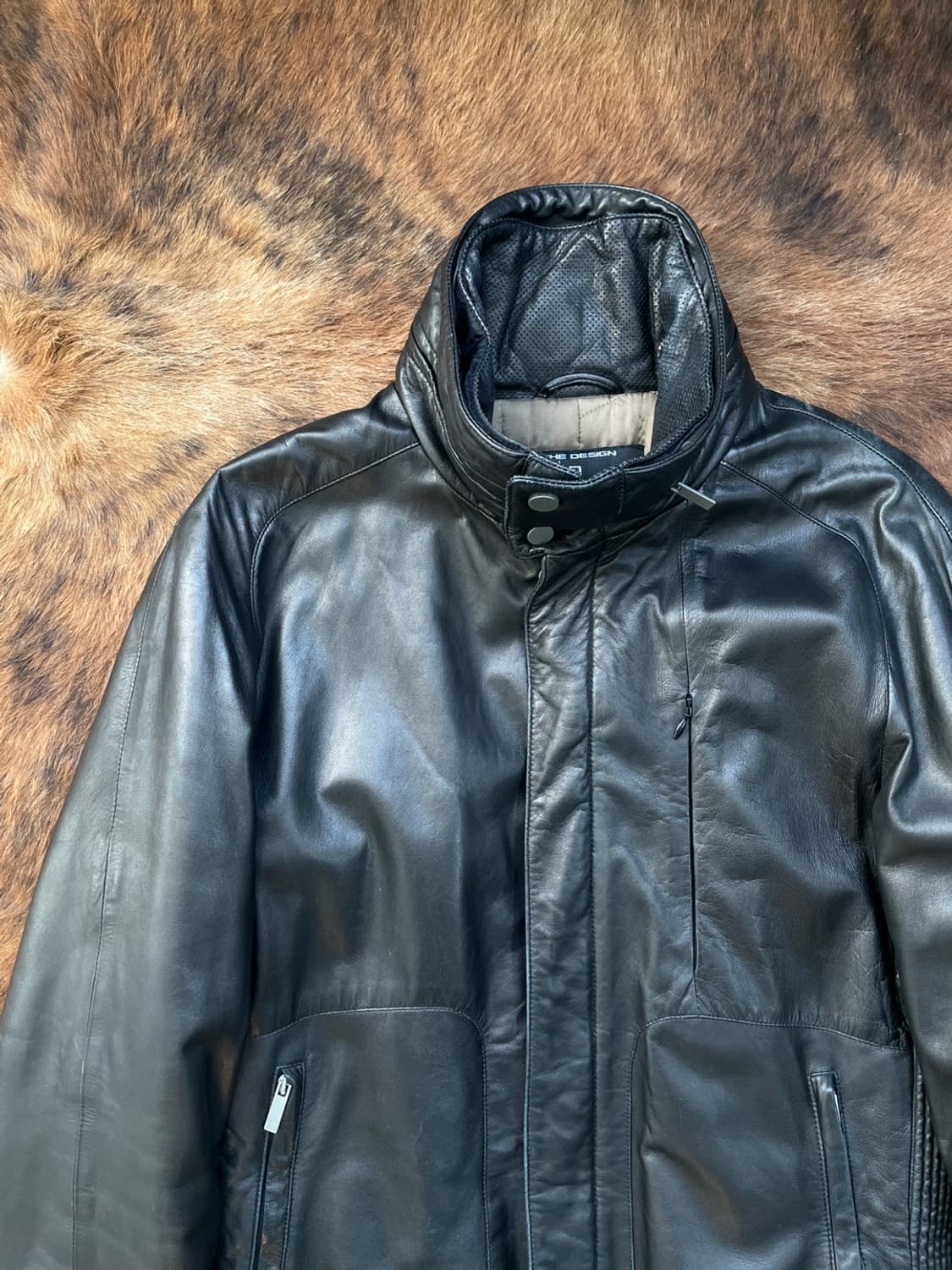 포르쉐 디자인 패션 하이 넥 레더 자켓 상품이미지5