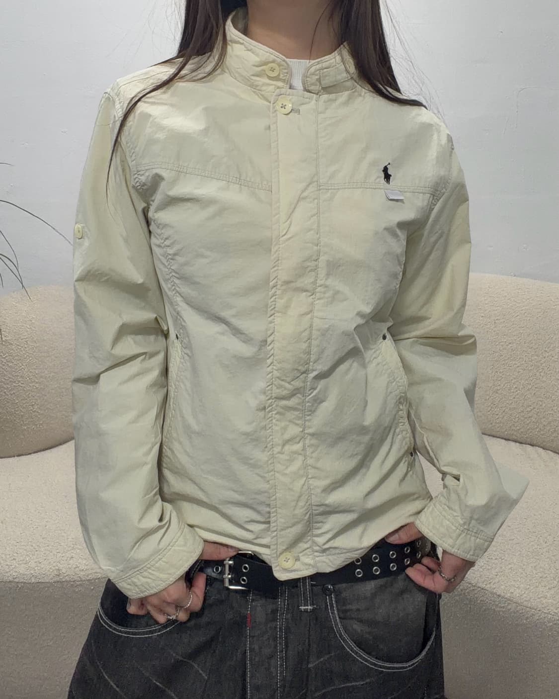 90s POLO 라이트옐로우 나일론 디테일자켓 상품이미지1