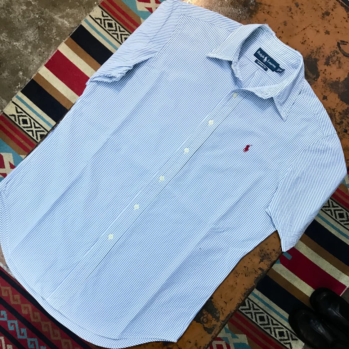 폴로랄프로렌 블루 스트라이프 반팔 시어서커 셔츠 남성 105 사이즈 상품이미지2
