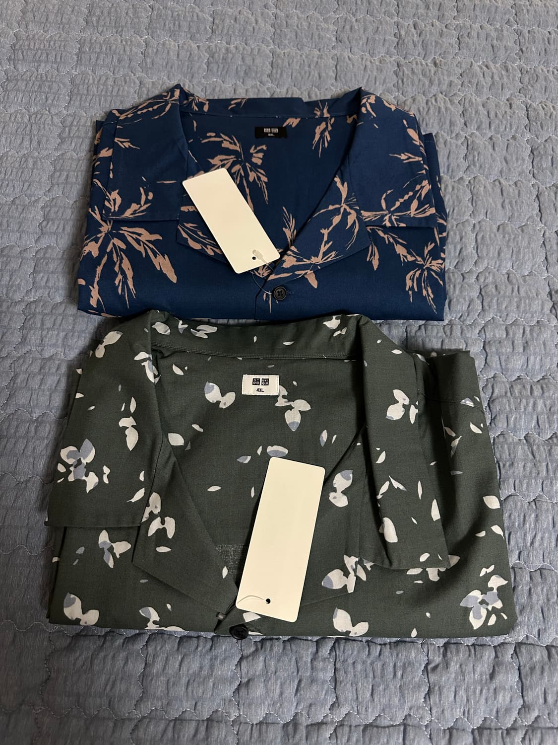 [4XL/2개일괄] 유니클로 화와이안셔츠 블루 그레이 오픈칼라셔츠 상품이미지1
