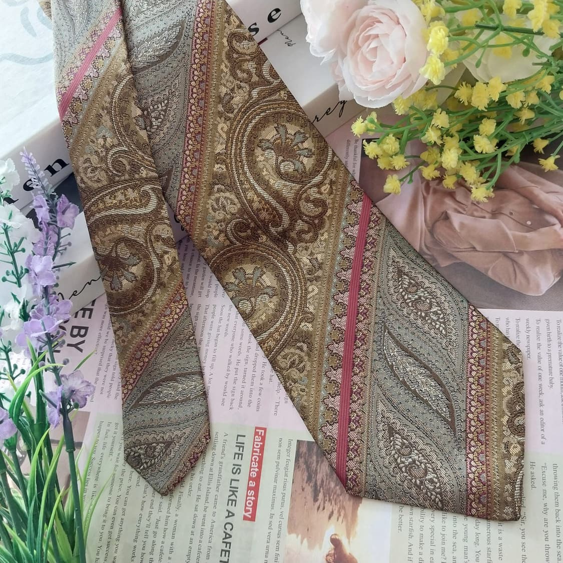 치레리오 실크 브라운 페이즐리 패턴 넥타이 9.4cm A+등급 K1304 상품이미지2