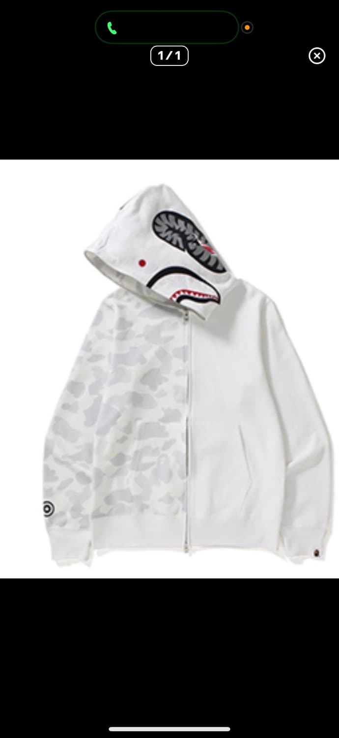베이프 백계 화이트 반반 카모 샤크 야광 후드집업 m사이즈 상품이미지1