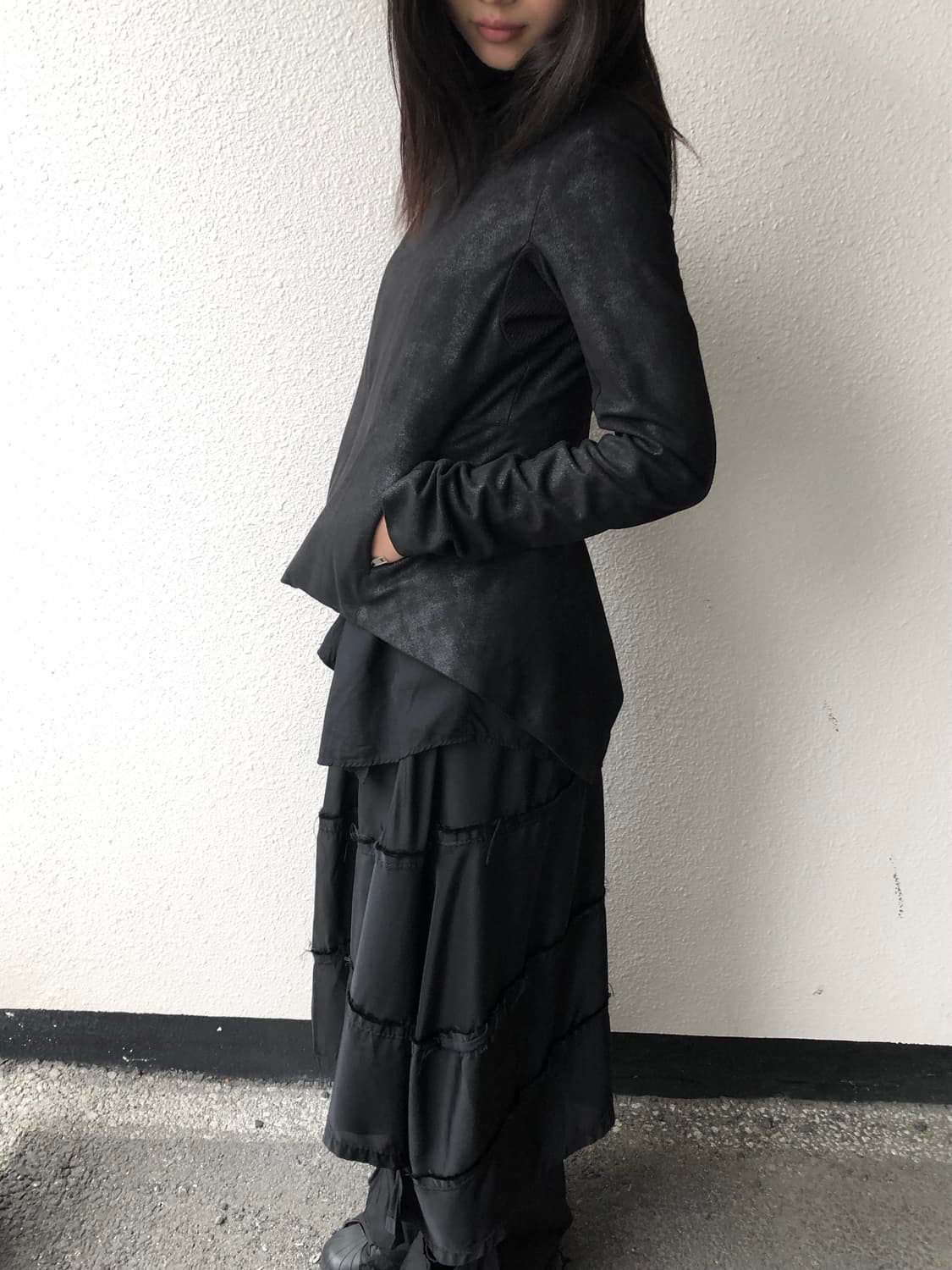 스웨이드 사선 하이넥 자켓 상품이미지2