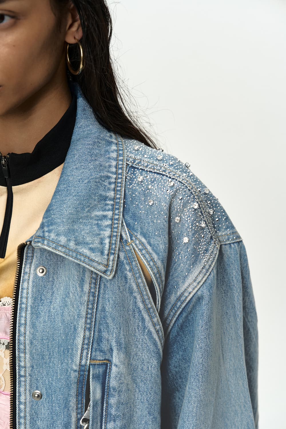 JEWELED DENIM WORK JACKET (BLUE) 상품이미지3