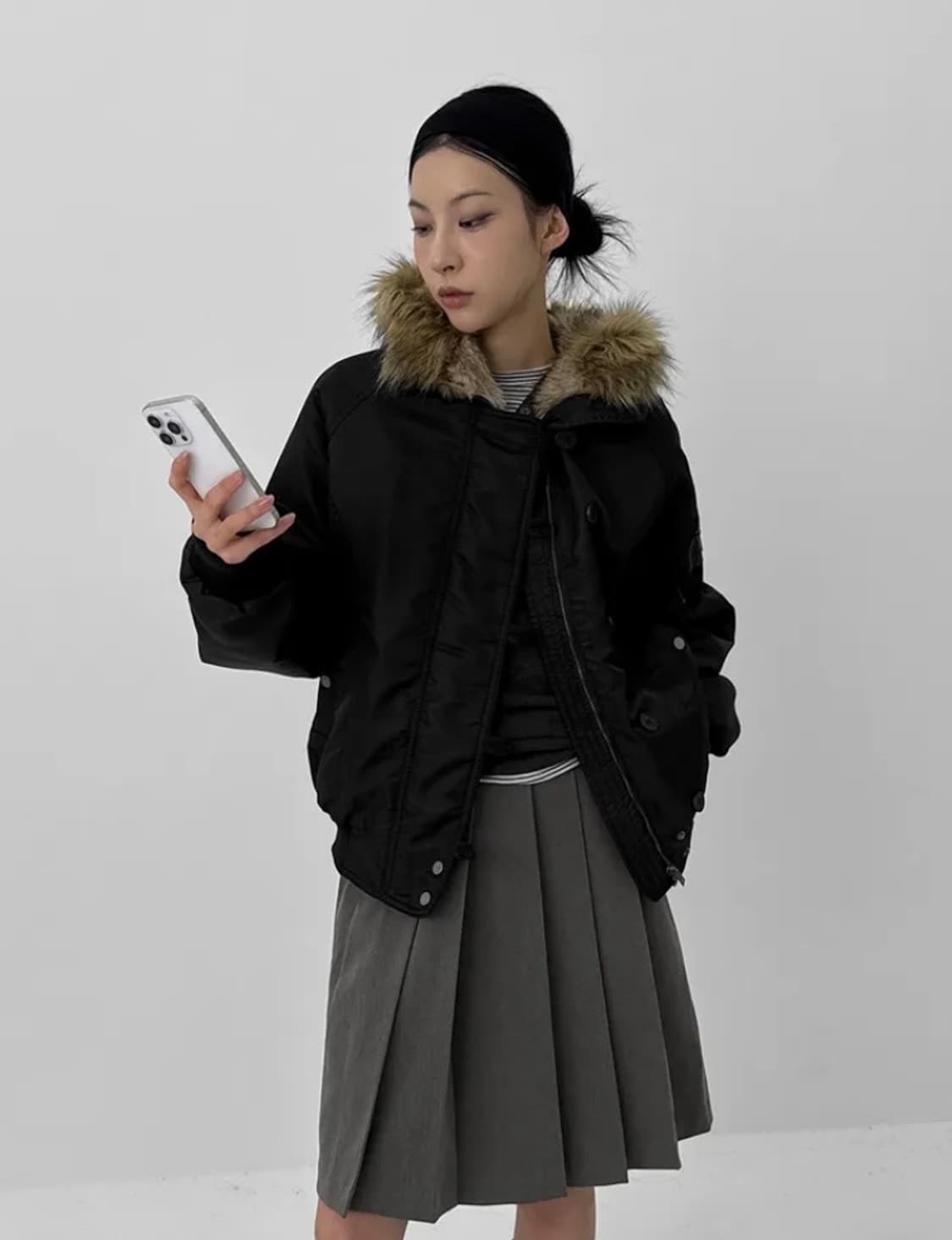 블랙업 누닐 퍼트리밍 후드 점퍼 블랙 퍼후드 상품이미지2