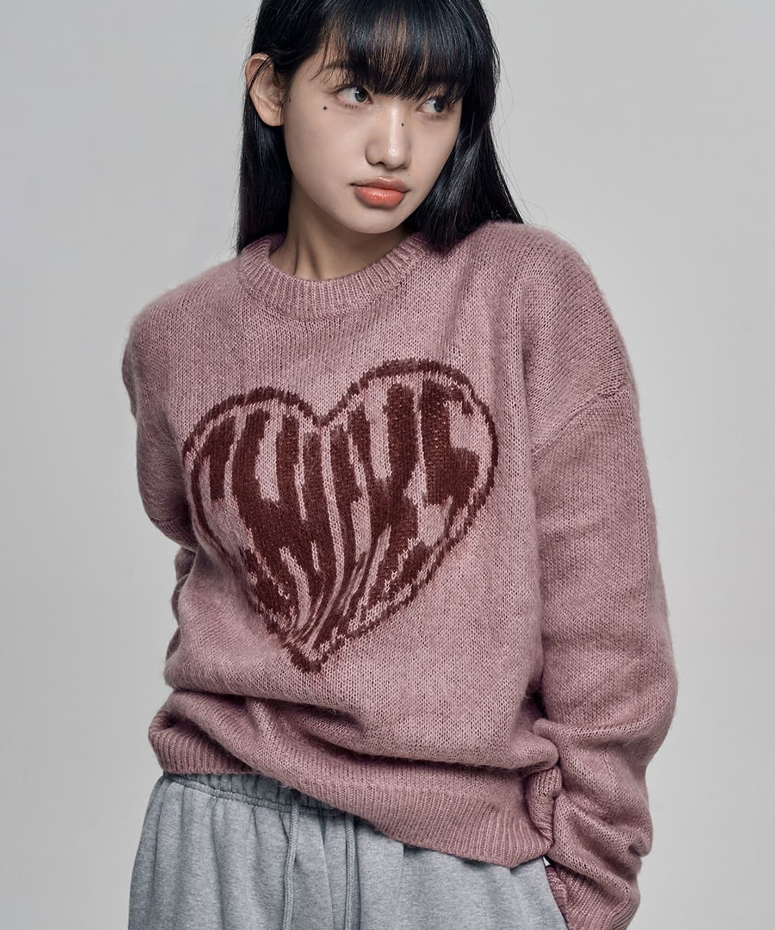 칙스(chicks) 하트칙스 오버핏 라운드 니트 핑크 상품이미지1