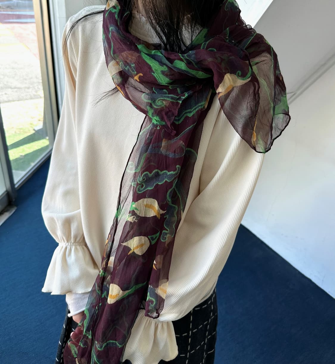 'Silk 100%' sheer fabric design stole 상품이미지9