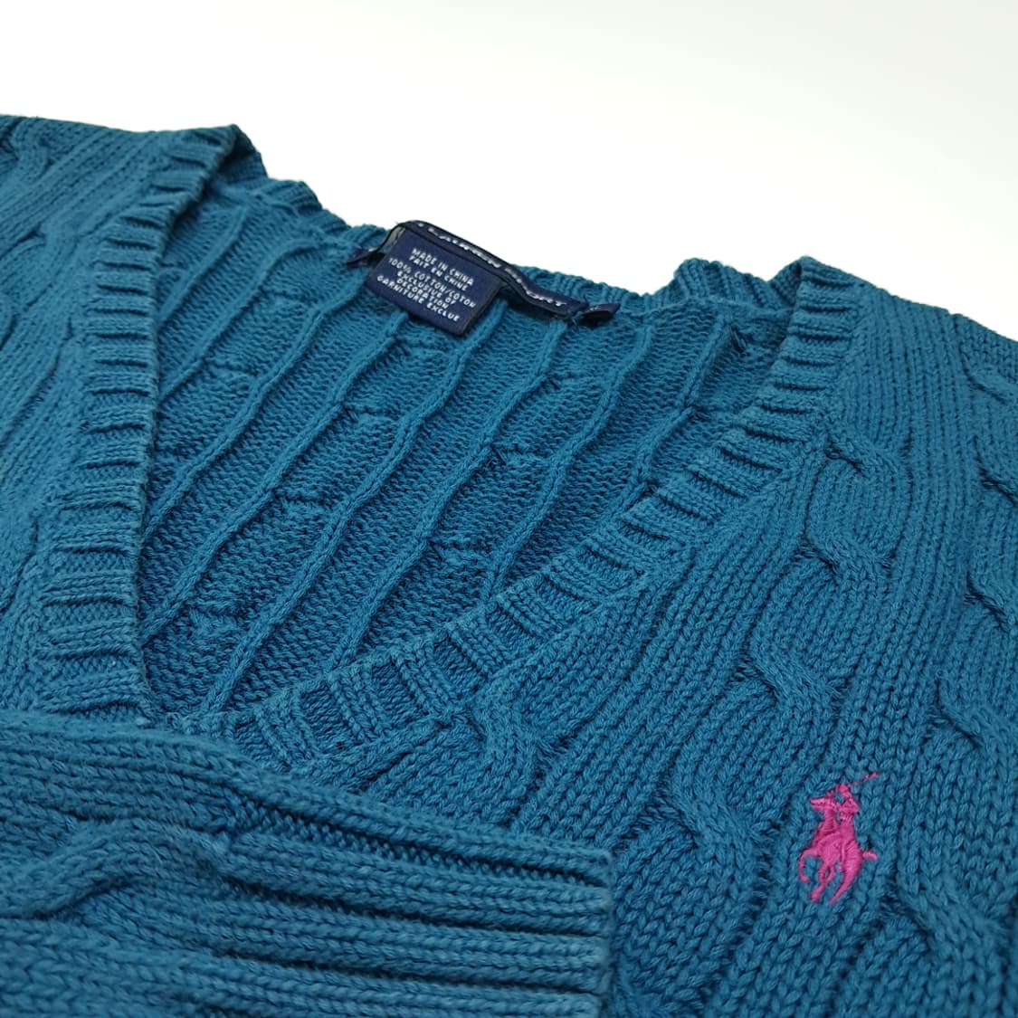 CL361 XL 폴로 00s 코튼 케이블 브이넥 틸블루 니트 상품이미지3