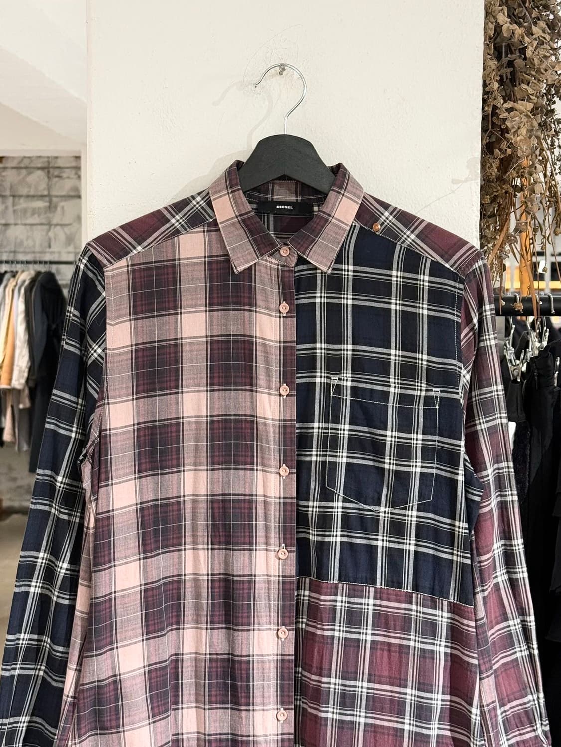 디젤 패치워크 체크 셔츠 원피스 상품이미지2