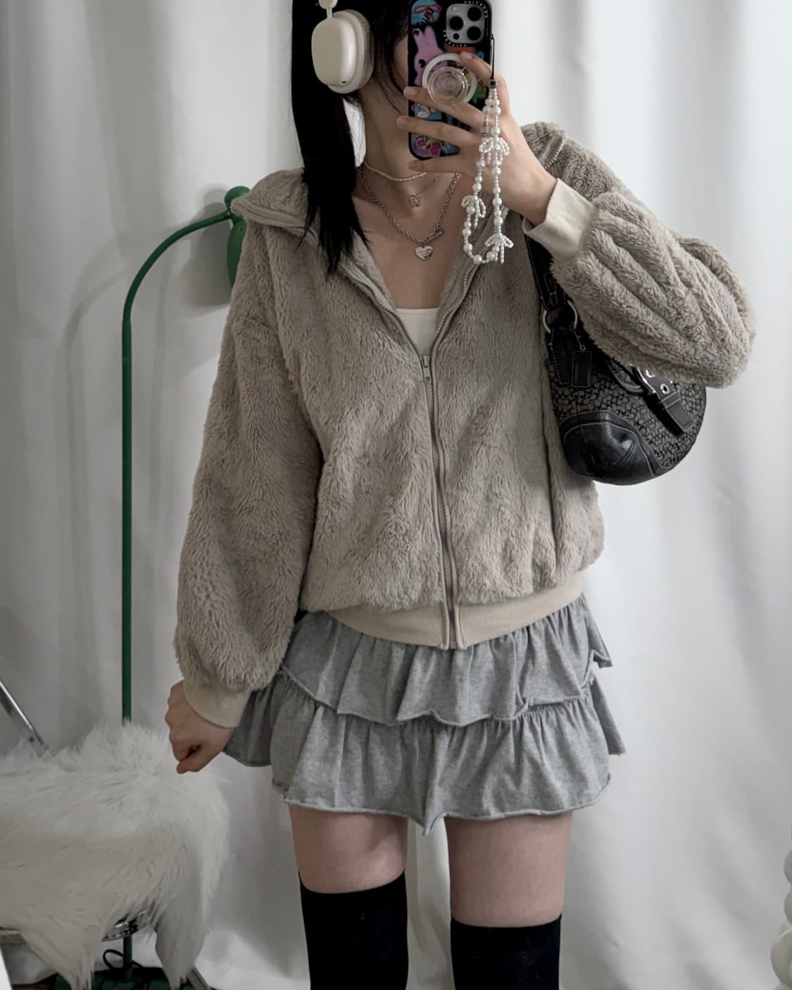 코코아 베이지 퍼 후드 집업 상품이미지2