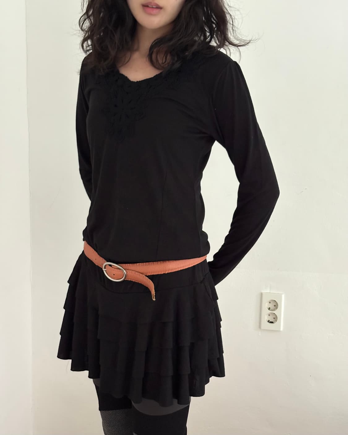 블랙 프릴 롱드레스 상품이미지2