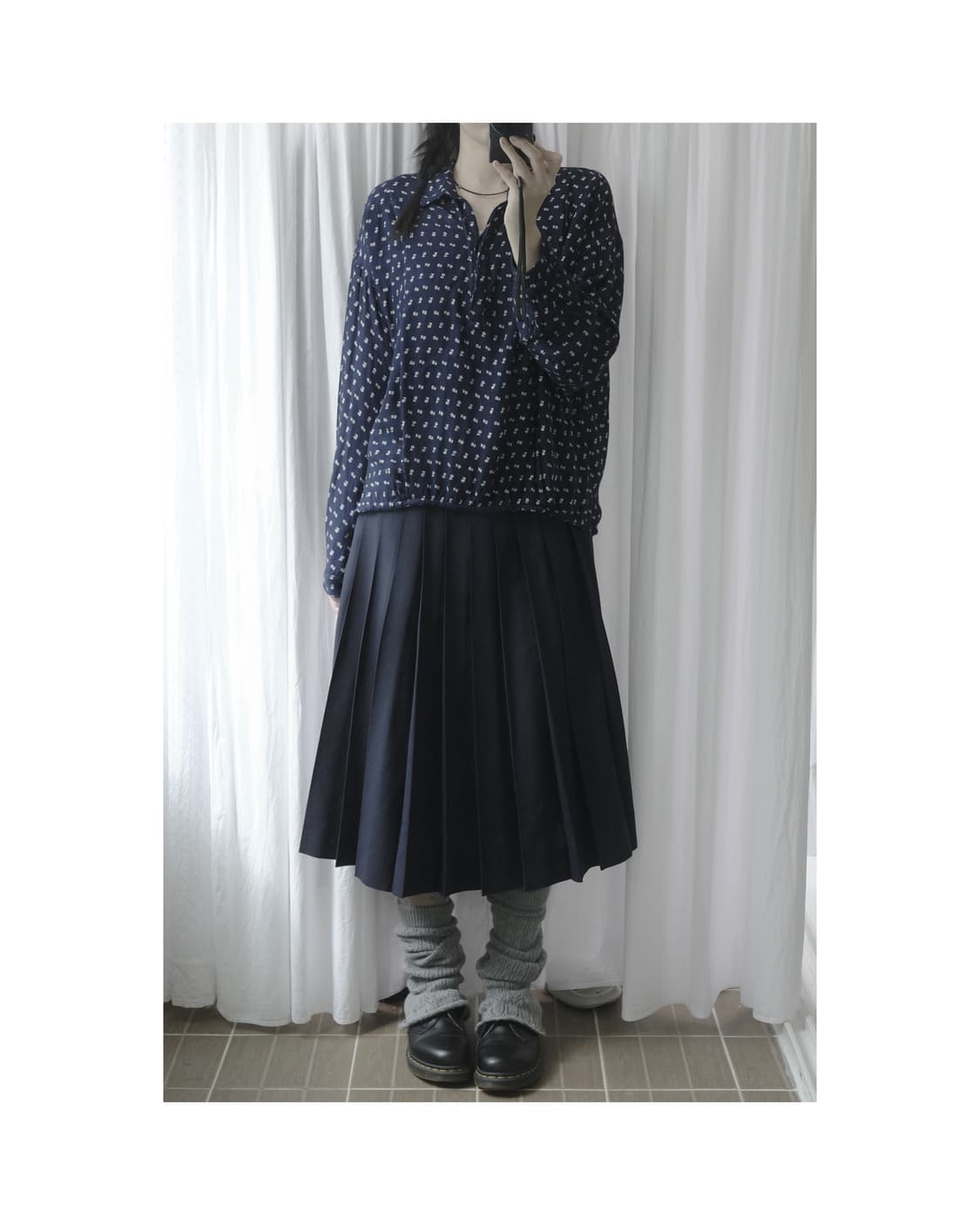 Flower collar navy blouse  상품이미지3